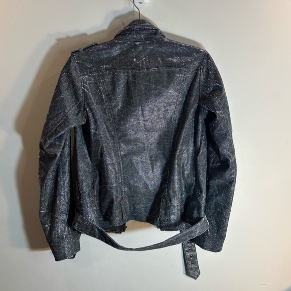 TRIPP NYC Sz M Silver Glitter Metallic Biker Moto Style Jacket Zipper Closure - Picture 13 of 15